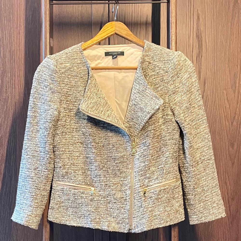 Ann Taylor Motorcycle Zip Boucle Jacket Sz 0P
